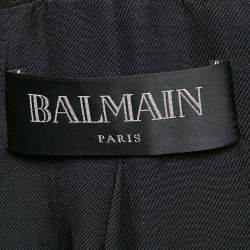 Balmain Black Leather Double Breasted Button Detail Jacket M