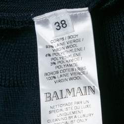 Pre Owned Balmain Navy Blue Intarsia Knit Crew Neck Sweater M