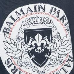 Pre Owned Balmain Navy Blue Intarsia Knit Crew Neck Sweater M