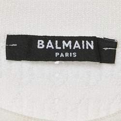 Balmain White Textured Pointelle Knit Crewneck Sweatshirt S
