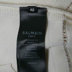 Pre Owned Balmain White Diamond Stretch Knit Crop Top M