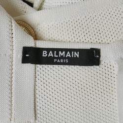 Pre Owned Balmain White Diamond Stretch Knit Crop Top M
