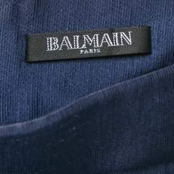 Pre Owned Balmain Navy Blue Cotton Blend Pleated Mini Skirt M