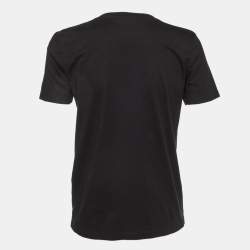 Balmain Black Logo Print Cotton Crystals Embellished T-Shirt S