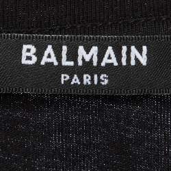 Balmain Black Logo Print Cotton Crystals Embellished T-Shirt S