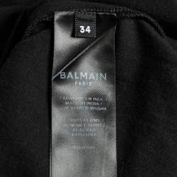 Balmain Black Logo Print Cotton Crystals Embellished T-Shirt S