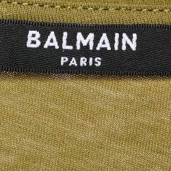 Balmain Green Logo Printed Cotton Buttons Detail Half Sleeve T-Shirt S