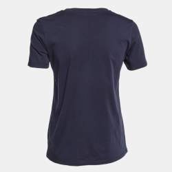 Pre Owned Balmain Blue Logo Printed Cotton Buttons Detail Half Sleeve T-Shirt XS