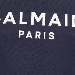 Pre Owned Balmain Blue Logo Printed Cotton Buttons Detail Half Sleeve T-Shirt XS