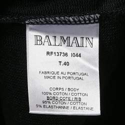 Pre Owned Balmain Black Logo Print Cotton Knit Crewneck Sweatshirt M