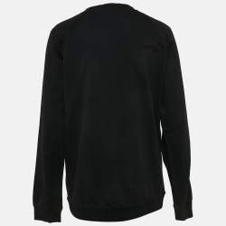Pre Owned Balmain Black Logo Print Cotton Knit Crewneck Sweatshirt M