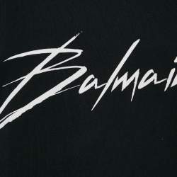 Pre Owned Balmain Black Logo Print Cotton Knit Crewneck Sweatshirt M