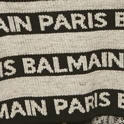 Pre Owned Balmain Black/Grey Logo Striped Stretch Knit Crop Top S