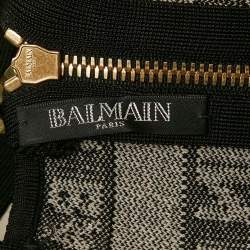 Pre Owned Balmain Black/Grey Logo Striped Stretch Knit Crop Top S