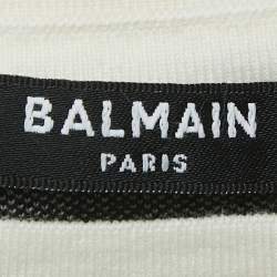 Balmain White/Black Monogram Knit Sleeveless Crop Top S
