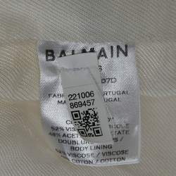 Balmain White Satin Belted Double Breasted Blazer M
