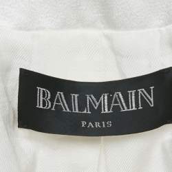Balmain White Satin Belted Double Breasted Blazer M