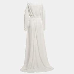 Pre Owned Balmain White Gauze Cotton Cold Shoulder Maxi Dress M