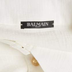 Pre Owned Balmain White Gauze Cotton Cold Shoulder Maxi Dress M