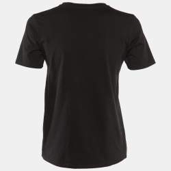 Pre Owned Balmain Black Logo Flock Print Cotton Crew Neck T-Shirt XS 