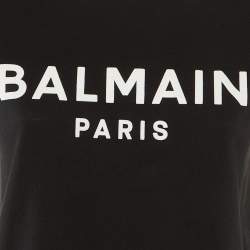 Pre Owned Balmain Black Logo Flock Print Cotton Crew Neck T-Shirt XS 