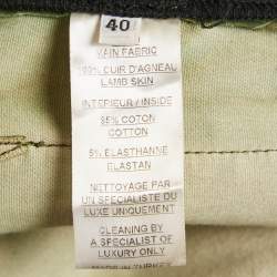Balmain Olive Green Suede Quilt Detail Pants M