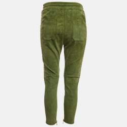 Balmain Olive Green Suede Quilt Detail Pants M