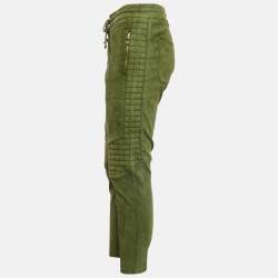 Balmain Olive Green Suede Quilt Detail Pants M