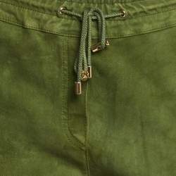 Balmain Olive Green Suede Quilt Detail Pants M