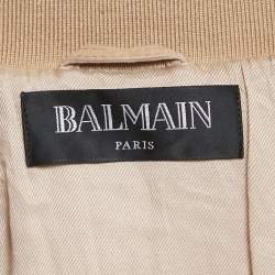 Balmain Beige Suede Zip-Up Quilted Long Coat M