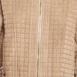 Balmain Beige Suede Zip-Up Quilted Long Coat M