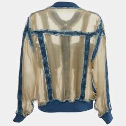 Balmain Blue/Beige Denim and Organza Silk Button Front Jacket M