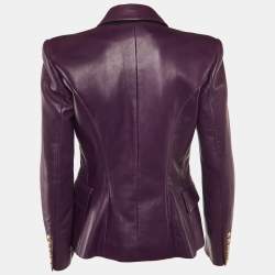 Balmain Purple Leather Double Breasted Blazer L