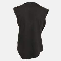 Balmain Black Leather and Brass Shoulder Embellished Jersey T-Shirt M