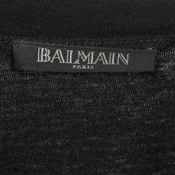 Balmain Black Leather and Brass Shoulder Embellished Jersey T-Shirt M