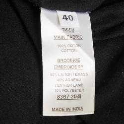 Balmain Black Leather and Brass Shoulder Embellished Jersey T-Shirt M