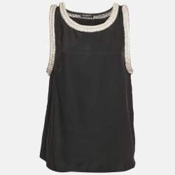 Balmain Black Silk Stud Embellish Detail Tank Top L