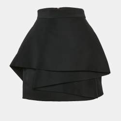 Balmain Black Wool Ruffled Mini Skirt L