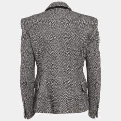 Balmain Black/White Herringbone Button Detail Double Breasted Blazer L