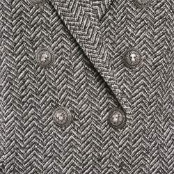 Balmain Black/White Herringbone Button Detail Double Breasted Blazer L