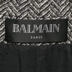 Balmain Black/White Herringbone Button Detail Double Breasted Blazer L