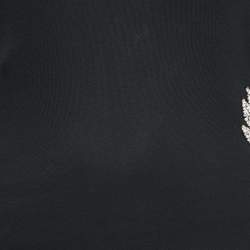 Balmain Black Eagle Embroidered Cotton Knit Plug Neck Maxi Dress M
