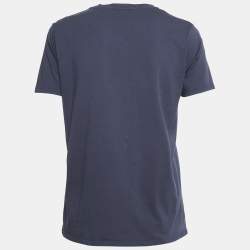 Balmain Blue Logo Print Cotton Button Detail Top M