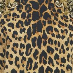 Balmain Brown Leopard Print Embellished Cotton Blend Knit Tank Top M
