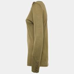 Balmain Olive Green Wool Button Detail Long Sleeve T-Shirt L