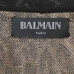 Balmain Brown Leopard Jacquard Knit Button Detail Open Front Cardigan M