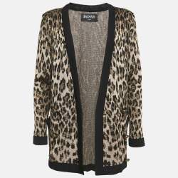 Balmain Brown Leopard Jacquard Knit Button Detail Open Front Cardigan M