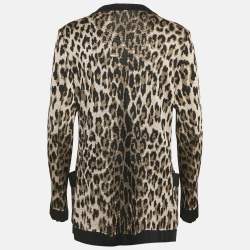 Balmain Brown Leopard Jacquard Knit Button Detail Open Front Cardigan M