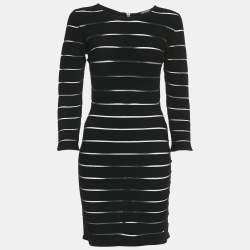 Balmain Black Striped Jersey Long Sleeve Mini Bodycon Dress L