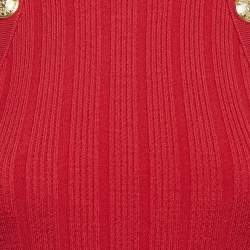 Pre Owned Balmain Red Rib Knit Button Detail Sleeveless Fitted Dress M